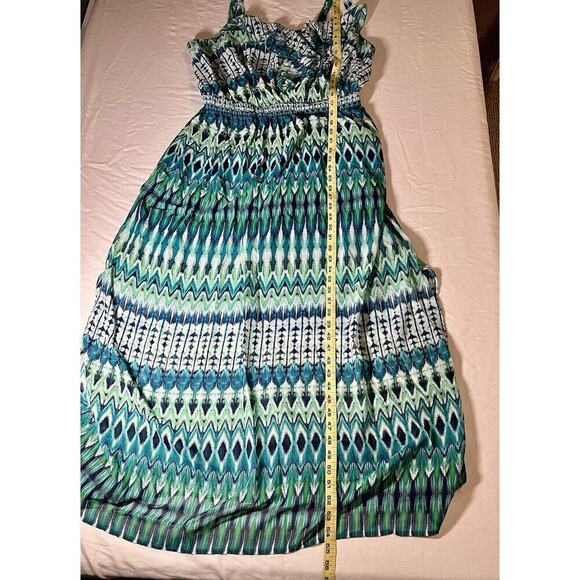 Faded Glory Womens Maxi Dress Blue Green SZ 3X Mermaid Beach Cruise Vacation - Picture 6 of 7